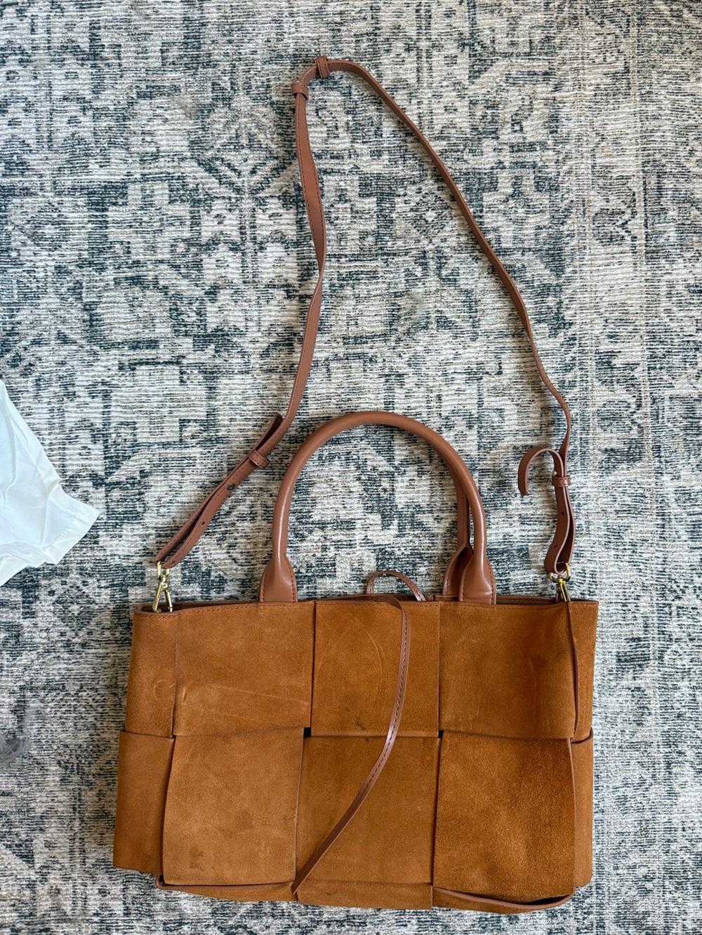 Woven Suede Satchel Shoulder Bag - Brown